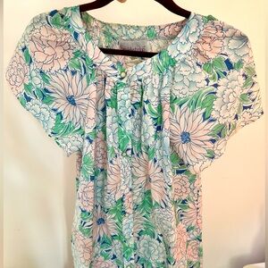 Chrysanthemum Hawaiian Mumu Dress Breakfast Club Pearl Snap Button Vintage GEM!